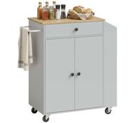 HOMCOM Rolling Kitchen Island with 3-Tier Spice Rack, Kitchen Storage Cart with Drawer and Towel Rack, Light Blue