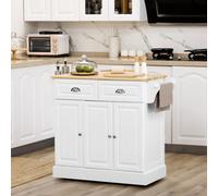 HOMCOM Kitchen Storage Trolley with Adjustable Shelf Rolling Kitchen Island in White HOMCOM White