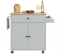 Homcom Kitchen Island With Drop Leaf, Rolling Kitchen Storage Trolley, Grey Grey
