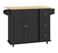 HOMCOM Kitchen Island with Drop Leaf, Rolling Kitchen Storage Trolley on Wheels with 3 Drawers, Black
