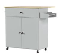 HOMCOM Kitchen Island with Drop Leaf, Rolling Kitchen Storage Trolley, Grey