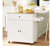 Homcom Kitchen Island With Drop Leaf, Rolling Kitchen Storage Trolley, White