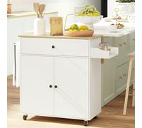 HOMCOM Kitchen Island with Drop Leaf, Rolling Kitchen Storage Trolley, White, White