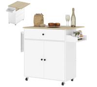 Homcom Kitchen Island With Drop Leaf, Rolling Kitchen Storage Trolley, White