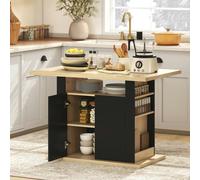 HOMCOM Kitchen Island with Storage Cabinet and Spice Rack, Black & Natural - Particleboard - Kitchen island - 110W x 70D x 75.5H cm