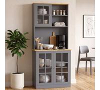 Homcom Kitchen Pantry, Buffet Hutch With 3 Storage Cabinets, Grey