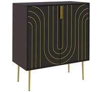 Homcom Kitchen Sideboard With 2 Doors Adjustable Shelf And Metal Legs Black Black