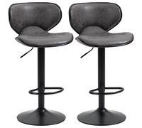HOMCOM Kitchen Stools Set of 2 with Gas Rod 61-81cm Sitting Height Leather Upholstered Bar Chairs with Back, Swivel Seat, Dark Grey Aosom UK