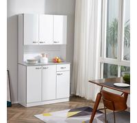 HOMCOM Kitchen Storage Cabinet with 6 Doors, Drawer, Adjustable Shelves in White HOMCOM White