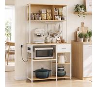 Homcom Kitchen Storage Rack With Power Outlet, Drawer, Oak And White