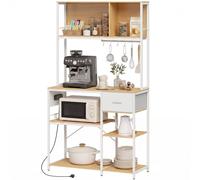 HOMCOM Kitchen Storage Rack with Power Outlet, Drawer, Oak and White