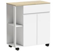 HOMCOM Kitchen Storage Trolley Cart with Cabinet, Drawer and Open Shelves, White