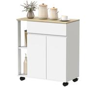 HOMCOM Kitchen Storage Trolley Cart with Cabinet, Drawer and Open Shelves, White