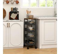 HOMCOM Kitchen Storage Trolley Mobile Utility Cart for Kitchen Office Black - Black, Rustic Brown - 1 - Metal, PP, Particleboard