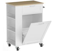 HOMCOM Kitchen Storage Trolley on Wheels, Rolling Kitchen Island with 2 Drawers, Tilt-Out Rubbish Cabinet and Storage, White