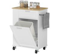 Homcom Kitchen Storage Trolley On Wheels With 2 Drawers, Island, White White