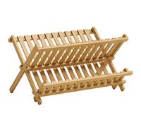 HOMCOM Kitchen Storage Unit, 2-Tier Foldable Kitchen Storage Rack with Slatted Draining Shelves, Natural Wood Finish