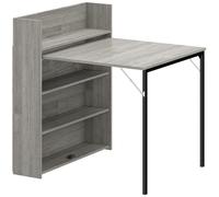 HOMCOM Kitchen Table, Folding Dining Table, with 4-Tier Shelves, Modern Drop-Leaf Table, Grey Wood Effect