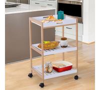 Kitchen Mobile Serving Trolley Cart Pine Wood White
