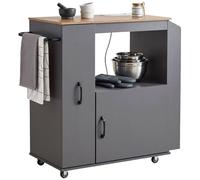 HOMCOM Kitchen Trolley on Wheels, Rolling Kitchen Cart with Power Outlet in Grey HOMCOM Grey
