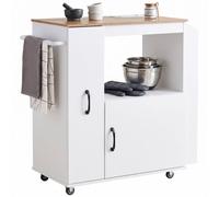 HOMCOM Kitchen Trolley on Wheels, Rolling Kitchen Cart with Power Outlet in White HOMCOM White