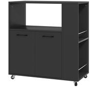 HOMCOM Kitchen Trolley on Wheels, Rolling Kitchen Island Cart with 2-Door Cabinet, Spice Rack and Adjustable Shelf, Black