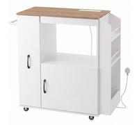 HOMCOM Kitchen Trolley on Wheels, Rolling Kitchen Cart with Power Outlet in White HOMCOM White