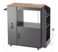 HOMCOM Kitchen Trolley on Wheels, Rolling Kitchen Cart with Power Outlet in Grey HOMCOM Grey