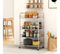 HOMCOM 3 Tier Kitchen Trolley on Wheels Serving Cart with Handles Silver - Silver - 4 Tier