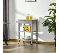 Homcom Kitchen Trolley Utility Cart On Wheels With Rubberwood Worktop Towel Rack