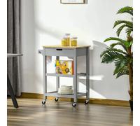 Kitchen Trolley Utility Cart on Wheels with Rubberwood Worktop Towel Rack, Grey