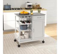 Homcom Kitchen Trolley Utility Cart W/ Wheel Wine Rack Open Shelf And Cabinet