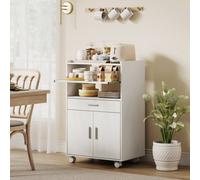 Homcom Kitchen Trolley With Wheels, Modern Mobile Microwave Stand, White