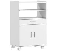 HOMCOM Kitchen Trolley with Wheels, Modern Mobile Microwave Stand with Slide-Out Shelf, Drawer and 2 Doors for Dining Room