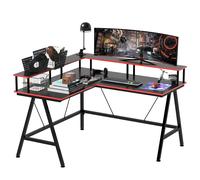 L-Shape Gaming Corner Desk Computer Table with Elevated Monitor Shelf HOMCOM Black One Size