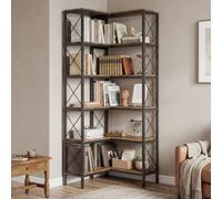 HOMCOM 5-Tier Rustic Brown L-Shaped Bookshelf - Size: 5 Shelf - Wilko