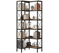 Homcom L-Shaped Bookshelf, 5-Tier Bookcase With Metal Frame, Rustic Brown