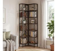Homcom L-Shaped Bookshelf, 6-Tier Bookcase With Metal Frame, Rustic Brown