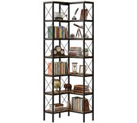 Homcom L-Shaped Bookshelf, 6-Tier Bookcase With Metal Frame, Rustic Brown