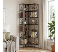 HOMCOM L-Shaped Bookshelf, Bookcase with Metal Frame, Rustic Brown - 6-Tier - 60 x 60 x 200 cm