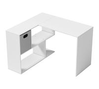 HOMCOM L Shaped Computer Desk, 110 x 100cm Reversible Corner Desk with Fabric Drawer and Storage Shelves, White
