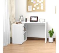 Zennor Compact L-Shaped Rotating Computer Desk with Drawers, Shelf & File Cabinet - White, White