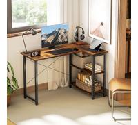 HOMCOM L-Shaped Computer Desk Study Workstation with 2 Shelves, Steel Frame