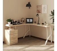 HOMCOM L-Shaped Computer Desk Table with Storage Drawer, Home Office Desk Corner Industrial Style Workstation for A4 Files 143.5 x 143.5 x 76cm, Oak Oak