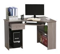 HOMCOM L-Shaped Corner Computer Desk w/ 2 Shelves Worktop Keyboard Tray Grey