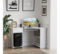 HOMCOM L-Shaped Corner Computer Desk with Keyboard Tray, 2 Shelves, White, Space-Saving 120W x 70D x 75H cm