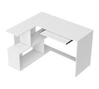 HOMCOM L-Shaped Corner Desk, Computer Desk with Keyboard Tray and Open Shelves, White Wood Effect