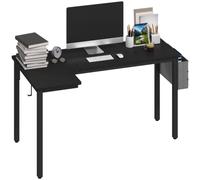 HOMCOM L-Shaped Corner Desk Computer with Fabric Bag and Hooks, Black