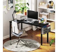 HOMCOM L-Shaped Corner Desk Computer with Fabric Bag & Hooks, Black HOMCOM Black