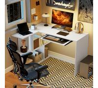 HOMCOM L-Shaped Corner Desk with Keyboard Tray and Open Shelves, White